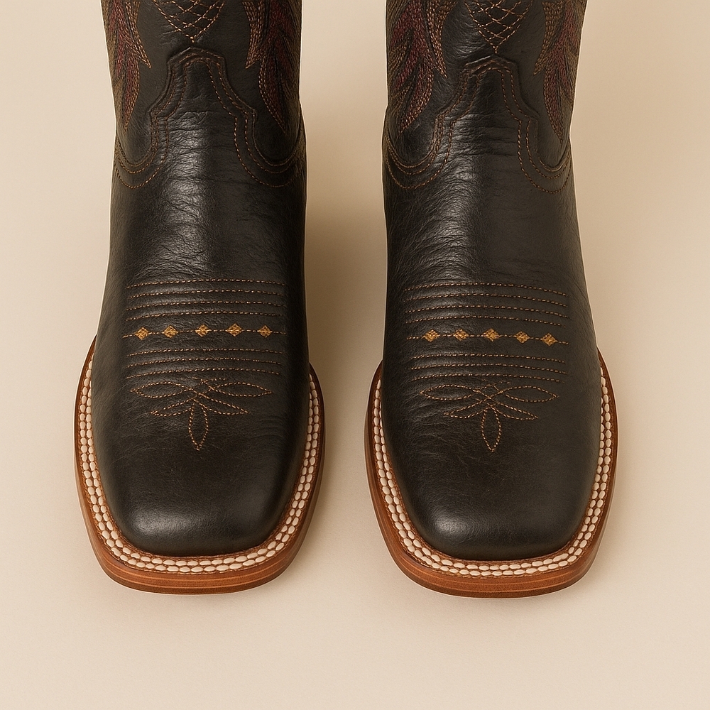 Ariat Vaquera Western Boots 8B Black Red Stitch Square Toe Cowgirl Ranch Core 🤠 - Picture 3 of 10